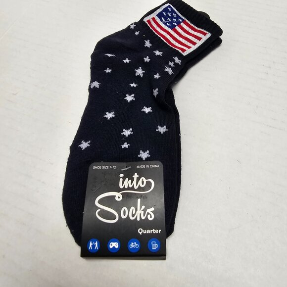 New Into Socks USA Flag Stars Stripes Quarter Rise Shoes 7 -12 Unisex Navy Blue - Picture 9 of 9